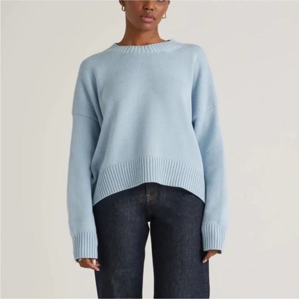 QUINCE Sweater Womens XS Sky Blue 100% Organic Cotton Boyfriend Crew Sweater